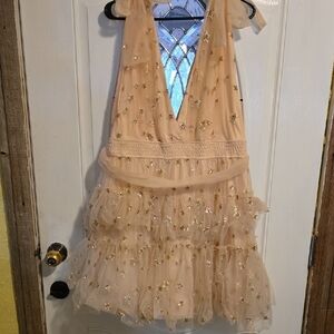 Fashion Nova Peach Tulle Dress with Gold Stars